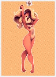 2022 activision anthro bandicoot barely_visible_genitalia barely_visible_pussy blonde_hair breasts casual casual_nudity closed_eyes coco_bandicoot coffekitten crash_(series) eyewear eyewear_on_head eyewear_only female full-length_portrait genitals goggles goggles_on_head goggles_only hair hi_res mammal marsupial nipples nude open_mouth orange_body portrait pussy solo stretching tired video_games yawn