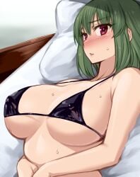 blush breasts female female_focus green_hair idolmaster idolmaster_million_live! light-skinned_female light_skin nagayoshi_subaru namidame