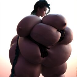 1girls 3d bbw belly big_belly big_breasts blue_hair breasts bury-she fat female huge_belly huge_breasts jinx_(league_of_legends) league_of_legends morbidly_obese nipples obese overweight solo_female ssbbw thick_thighs thighs thunder_thighs