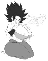 1girls big_breasts blush breasts caulifla dragon_ball dragon_ball_super dragon_ball_z female huge_breasts lactation lactation_through_clothes nipple_bulge sunsleptos thick_thighs