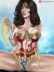 black_hair blue_eyes bracelet cameltoe dc dc_comics diana_prince fit_female lanio_sena lasso_of_truth long_hair tiara torn_clothes voluptuous wonder_woman wonder_woman_(series)