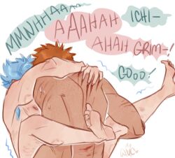 bite_mark bite_marks bleach gay gay_sex grimmjow_jaegerjaquez ichigo_kurosaki male orgasm scratches scratching wulverc wulvercazz yaoi