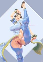 busty chinese_clothes chun-li chun-li_(street_fighter_6) clitoris crotchless cyedbyeah female female_focus female_only hourglass_figure pantyhose pussy ripped_pantyhose shaved_pussy splits standing standing_split street_fighter street_fighter_6 tagme torn_pantyhose vagina wide_hips