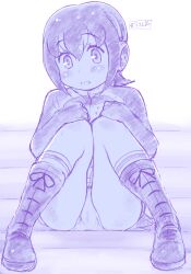 blush boots clothing dot_nose female female_only female_solo footwear full_body hands_on_own_knees headphones high_resolution humboldt_penguin_(kemono_friends) jacket kemono_friends kemono_friends_v_project long_sleeves looking_at_viewer masuyama_ryou mittens monochrome multicolored_hair on_ground open_mouth panchira pantsu partially_visible_vulva penguin_tail short_hair sidelocks simple_background sitting socks solo streaked_hair tail underwear virtual_youtuber white_background white_panties white_underwear