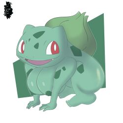 1:1 amphibian ass barefoot big_breasts breasts bulbasaur feet female fennythefox feral frog generation_1_pokemon happy hi_res looking_at_viewer nintendo nipples nude open_mouth pokémon_(species) pokemon pokemon_(species) simple_background smile solo teeth video_games what