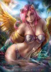 aqua_eyes axsens bikini cleavage fluttershy_(mlp) friendship_is_magic horse_ears humanized large_breasts long_hair looking_at_viewer my_little_pony pegasus_wings pink_hair straight_hair wings