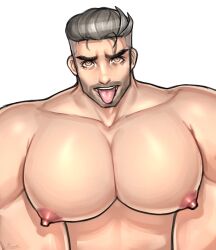 1boy big_pecs gay huge_pecs kappibara male_only muscles muscular muscular_male pecs pokemon pokemon_sv professor_turo tongue_out yaoi