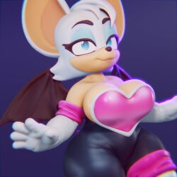 3d 3d_(artwork) 3d_model alternate_version_available bat bat_eats big_breasts black_background black_pupils blue_eyes breast_bulge breasts breasts_bulge bulge chunkerbuns ears female gloves heart looking_at_viewer mobian mobian_(species) mobian_bat no_bra no_watermark rouge_the_bat sega smiling smiling_at_viewer sonic_(series) sonic_adventure_2 sonic_the_hedgehog_(series) white_fur white_gloves wings