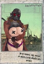 bethesda_softworks big_breasts breasts fallout fallout_new_vegas fmdistortion gas_mask helmet helmet_covering_face in-game_background ncr_ranger ncr_ranger_(fallout) outdoors polaroid posing post-apocalyptic tape taped_nipples