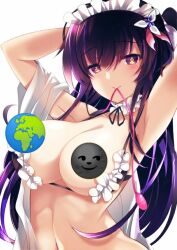 1girls 2021 breasts censored censored_breasts edit edited emoji_censor exposed_breasts hair_ornament hands_behind_head hina_misora long_hair long_hair_female looking_at_viewer pale-skinned_female pale_skin partially_clothed virtual_youtuber wactor wactor_es wactor_production white_background