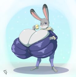 absurd_res anthro big_breasts breasts busty clothing cup disney female gigantic_breasts hi_res huge_breasts hyper hyper_breasts jacket judy_hopps lagomorph large_breasts leporid mammal rabbit solo topwear vant_talon zootopia