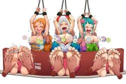 3girls bit_gag blue_hair bondage breasts crying disembodied_hand drooling feet female foot_fetish foot_focus gag gradient_hair klaudsanart kozuki_hiyori male multiple_girls nami nami_(one_piece) one_piece orange_hair post-timeskip stocks tears tickling tickling_armpits tickling_feet tied_toes unseen_male_face white_hair yamato_(one_piece)