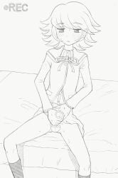 canon_crossdressing danganronpa danganronpa:_trigger_happy_havoc danganronpa_1 fujisaki_chihiro masturbation penis solo solo_male straight_hair tai_miso