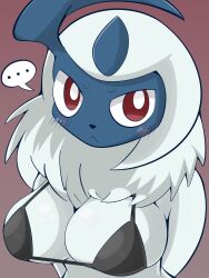 absol anthro black_nose blush bra breasts female hair hi_res horn looking_at_viewer mammal nintendo pokémon_(species) pokemon pokemon_(species) red_eyes sateco solo video_games white_hair