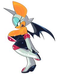 1girls bat bat_ears big_breasts black_pupils breasts cheeks fangs female fiinel footwear gloves green_eyes huge_breasts jpeg lips open_mouth rouge_the_bat sega shading shoes side_view sideboob simple_background sonic_(series) white_background white_gloves wings