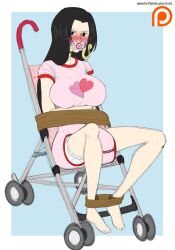 big_breasts blush boa_hancock bondage diaper earrings feet female female_only gag one_piece pacifier pacifier_gag rope_bondage stroller xjio