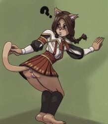 anthro capcom clothed clothing female furry genitals guild_sweetheart hi_res humanoid monster_hunter no_underwear pussy solo tail transformation video_games