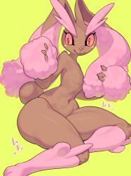 anthro blush_stickers hi_res kame_3 looking_at_viewer lopunny nintendo pokémon_(species) pokemon pokemon_(species) shiny_pokemon smiling smiling_at_viewer spiral_eyes thick_thighs yellow_background