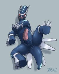 anal_juice animal_genitalia animal_penis anus ass big_penis blue_body blush bodily_fluids dialga digital_media_(artwork) dragon equine_penis erection feral feral_only genital_slit genitals hi_res hybrid_genitalia hybrid_penis legendary_pokemon looking_at_viewer looking_surprised lying male male_focus male_only nintendo on_back open_mouth penis pokémon_(species) pokemon pokemon_(species) raised_leg red_eyes simple_background slit solo spread_legs spreading vein veiny_penis video_games yaksicle