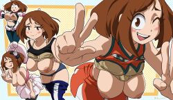 1girls big_areola big_nipples breast_slip coolerinker costume different_angle different_clothes different_poses female_focus female_only inker_comics inkershike large_breasts my_hero_academia nipple_slip ochako_uraraka shirt_lift solo solo_female solo_focus wardrobe_malfunction