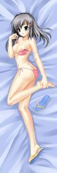 akane-iro_ni_somaru_saka blue_eyes breasts dakimakura highres katagiri_yuuhi lying nipples panties panty_pull short_hair silver_hair swimsuit thighhighs underwear