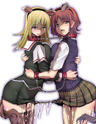 2girls animal_ear chains cuffs cum female female_only multiple_girls red-rum tail thighhighs