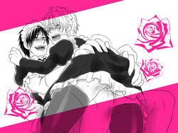 2boys blush costume crossdressing durarara!! heiwajima_shizuo maid male multiple_boys orihara_izaya thigh_riding yaoi