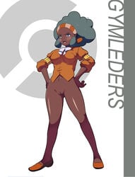 afro aloe_(pokemon) black_skin dark-skinned_female dark_skin gym_leader highres human human_only lenora_(pokemon) makoto_daikichi nintendo pokemon pokemon_bw pussy uncensored