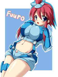 alternate_breast_size blue_eyes blush breasts cameltoe cleavage female female_only game_freak huge_breasts human long_hair midriff nintendo pokemon pokemon_bw shimu skyla_(pokemon) smile solo