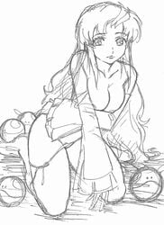 1girls breasts cradling gundam gundam_seed highres lacus_clyne monochrome nipples panties pointy_chin side-tie_panties sketch underwear