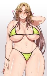 1girls big_ass big_breasts bikini blonde_hair earrings female jewelry korotsuke necklace reika_akutsu smile solo sweat sweating sweaty the_creepy_glasses_girl wet_skin wristband