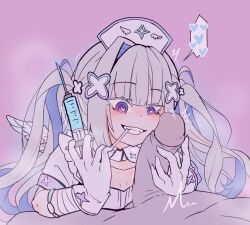 amane_kanata crazy_eyes dangerous gloves heart-shaped_pupils holding holding_syringe holoforce hololive hololive_japan moral_cacoethes nurse scary_sex tagme virtual_youtuber