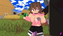 1boy 1girls 3d adult bisexual_(female) breasts brown_hair clothed_female commission creampie emerald evoker_(minecraft) female handjob horny_female human humanoid looking_at_partner looking_at_penis maddie_burr mine-imator minecraft money olivialewdz outside prostitution purple_eyes tagme villager_(minecraft)