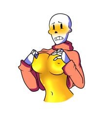 1girls 2d artist_request blush blushing_at_viewer blushing_profusely breasts ectobody female female_only hoodie humanoid looking_at_viewer nervous papyrus solo tagme tagme_(artist) undertale undertale_(series) undertale_fanfiction