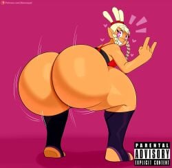 1girls 2022 ass ass_shake big_ass bottom_heavy bottomless bottomless_female bubble_butt female female_focus huge_ass jinu looking_at_viewer looking_back mayday_(no_straight_roads) no_straight_roads orange_body orange_skin shaking_ass shaking_butt simple_background solo solo_female solo_focus twerking