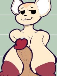 aggressive_retsuko anthro areola big_breasts big_penis bodily_fluids breast_play breasts canid canine female fennec fenneko fox genital_fluids genitals hi_res human looking_at_viewer mammal paizuri penis precum sanrio sassy_dolly sex smooth_fur smug solo titfuck titjob vein veiny_penis