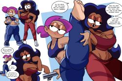 2girls barefoot cartoon_network dark-skinned_female enid feet highlighted_soles milf mother_and_daughter no_shoes ok_k.o.!_let's_be_heroes purple_hair shoes_removed soles superspoe tagme text wilhamena