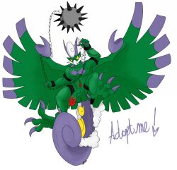 adoptable ball_and_chain beak chains claws furry green_skin male nelsonnoir penis pokemon pokemon_bw tornadus veiny_penis wings yellow_eyes