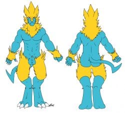 anthro anthrofied balls blue_fur canine claws furry male manectric nelsonnoir piercing pokemon pokemon_rse red_eyes sheath tail