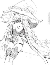 1girls breasts elden_ring female female_only fromsoftware pussy ranni_the_witch ripped_clothing sketch sooperman thin_female witch_hat