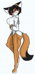 anthro big_breasts blush breasts canid canine clothing fan_character female fox hi_res mammal maxine_boulevard pace-maker shirt solo thick_thighs topwear