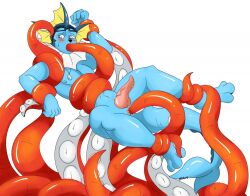 anus blue_eyes blue_skin blush eeveelution goggles goggles_on_head male male_only necklace nelsonnoir octopus penis pokémon_(species) pokemon pokemon_rgby tentacle tentacle_in_mouth tentacle_on_male vaporeon