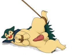 anthro ball_gag bondage furry gag male nelsonnoir penis pokemon pokemon_(species) pokemon_gsc red_eyes solo typhlosion veiny_penis