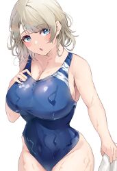 1girls big_hips blue_eyes breasts busty female female_only grey_hair hand_on_breast hips huge_breasts intermammary_cleft love_live! love_live!_sunshine!! mostly_clothed one-piece_swimsuit school_swimsuit solo swimsuit tagme thick_thighs thighs tight_clothing watanabe_you wet wet_body wet_clothes wet_skin white_background yamasonson