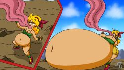 bad_launch belly_expansion belly_inflation big_breasts blonde_hair breast_expansion breasts cleavage cleverfoxman dragon_ball dragon_ball_z expansion female female_focus inflated_belly inflation large_breasts launch launchslime_inflation