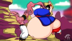 belly_expansion belly_inflation big_breasts breast_expansion breasts cleverfoxman dragon_ball dragon_ball_z expansion female female_focus huge_breasts inflated_belly inflation majin_buu slime_inflation thick_thighs thighs what