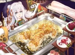 1girls azur_lane blue_eyes cannibalism death female_death gore guro gynophagia le_malin_(azur_lane) octa_(underbelly) severed_arms severed_hand severed_head severed_leg uterus white_hair