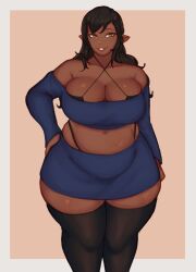 big_breasts black_hair dark-skinned_female dark_elf dark_skin elf huge_thighs milf operatorsecret plump wide_hips