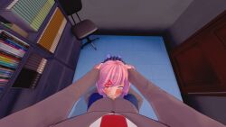 1boy 1boy1girl 1girls 3d 3d_(artwork) blowjob closet clothed deepthroat deepthroat_hug doki_doki_literature_club duo fellatio female gomgom holding_head koikatsu male male/female natsuki_(doki_doki_literature_club) oral oral_sex penis pink_hair pov straight
