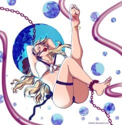 ball_gag bikini blonde_hair bondage feet gag red_toenails shin_designs toenail_polish